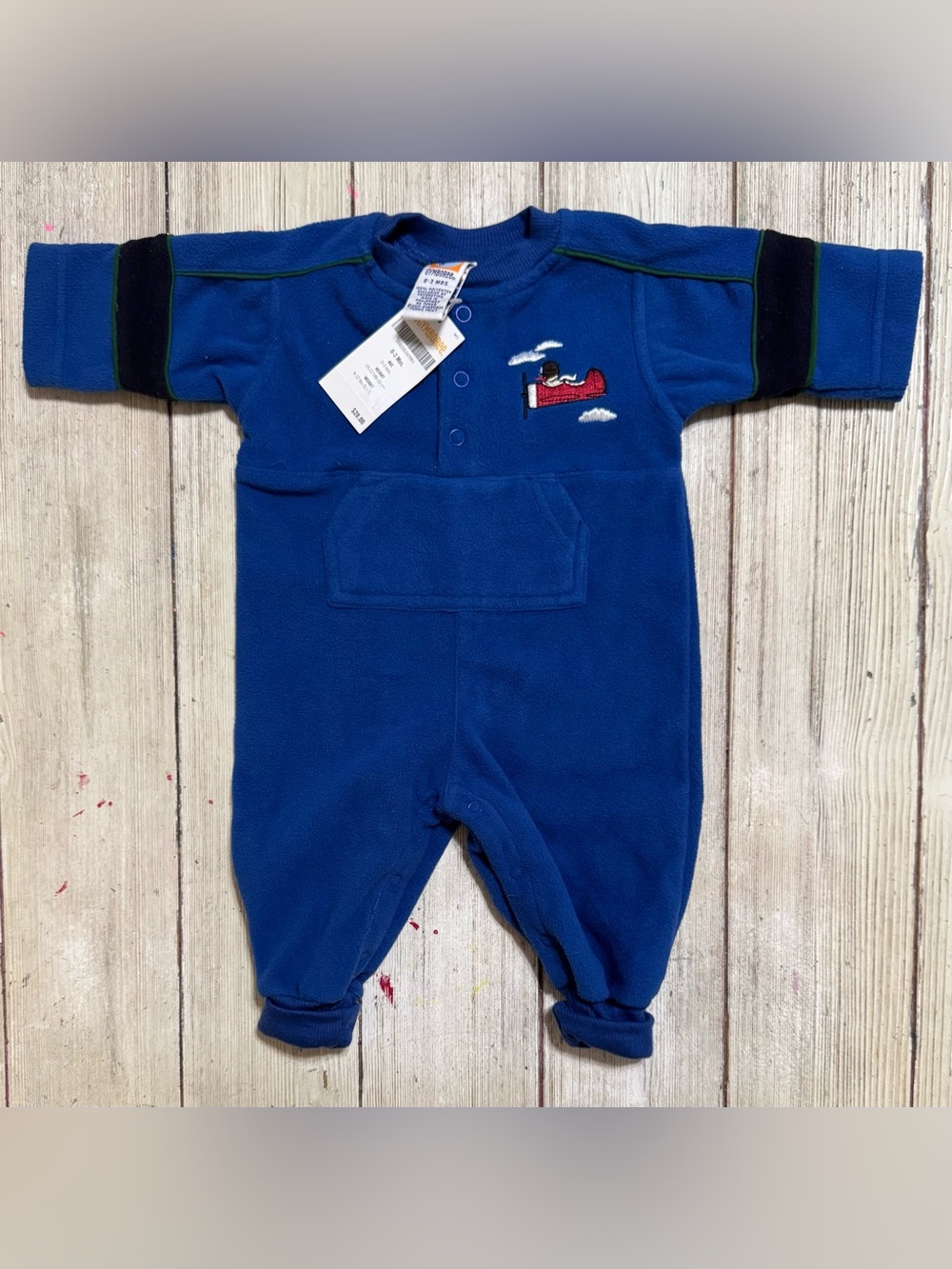 NWT Vintage Gymboree 2001 Classic Aviator Airplane fleece romper 0-3m baby boys